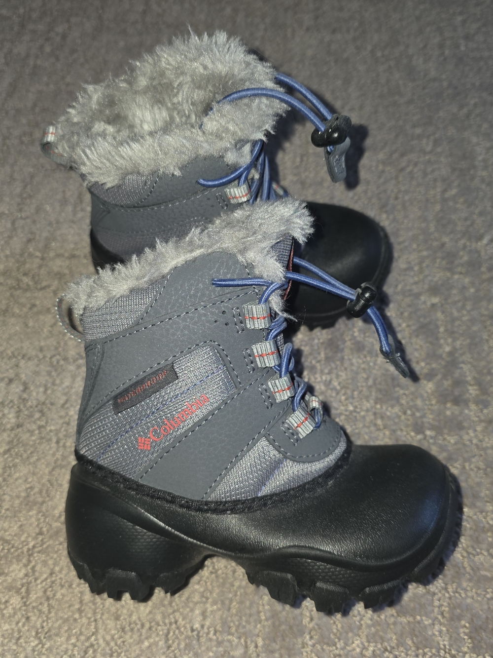 Columbia Gray and Black Kids' Winter Boots with Faux Fur Trim